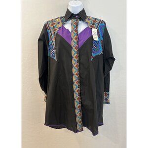 Vintage Rodeo Western Wear‎ Women Shirt Cut Out M Square Dancing Aztec 1980